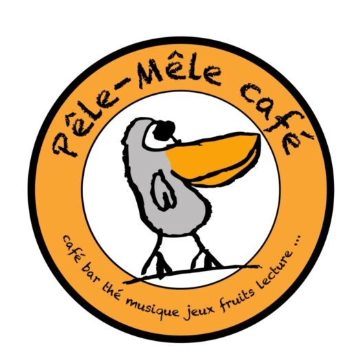 Logo du Pêle-Mêle Café, avec un pélican au centre
